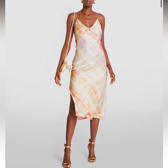 All Saints‎ Melody Marea Midi Dress size 8 in a peach tropical colors - Picture 1 of 12